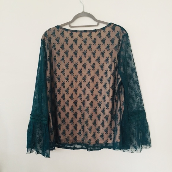 Shein green overlay flounce sleeve top 1XL 4XL - Picture 1 of 7